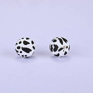 Printed Round Silicone Focal Beads, White, 15x15mm, Hole: 2mm(SI-JX0056A-15)