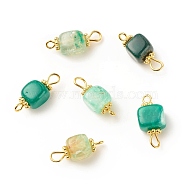 Natural Agate Connector Charms, with Golden Plated Iron Findings, Cube, Sea Green, 17~18x7~7.5x6.5~7mm, Hole: 2~3.5mm(PALLOY-JF01587-02)