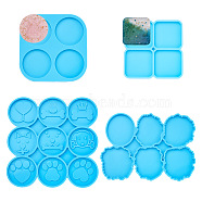 Boutigem 4Pcs 4 Style DIY Silicone Molds, for Resin Casting Molds, Clay Craft Mold Tools, Nuggets & Square, Deep Sky Blue, 89~140x89~140x6~7.5mm, Inner Diameter: 41~50x38~46mm, 1pc/style(DIY-BG0001-23)