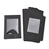 Foldable Creative Kraft Paper Box, Wedding Favor Boxes, Favour Box, Paper Gift Box, with Clear Window, Rectangle, Black, Box: 12.5x8.5x1.5cm(CON-L018-C05)