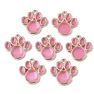 Alloy Resin Pendants, with Glitter Powder, Foot Print, Lead Free, Golden, Pink, 17x16.5x2.5mm, Hole: 1.6mm(RESI-R430-02D-LF)