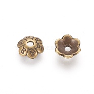 6-Petal Tibetan Style Alloy Flower Bead Caps, Cadmium Free & Nickel Free & Lead Free, Antique Bronze, 6x2mm, Hole: 1mm(TIBE-S220-AB-NR)