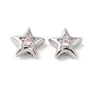 Brass with Cubic Zirconia Beads Beads, Real Platinum Plated, Star, Lavender, 7.5x8x3mm, Hole: 1mm(KK-K333-29P-02)