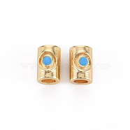 Brass Enamel Beads, Nickel Free, Column, Real 18K Gold Plated, Sky Blue, 9x7x6mm, Hole: 3.5mm(KK-S356-444-NF)