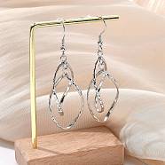 Tarnish Resistant 304 Stainless Steel Dangle Earrings, Carved, Horse Eye, Stainless Steel Color, 65mm, Pendant: 46x19x4mm, Pin: 0.7mm(EJEW-L215-47P)