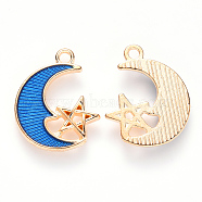 Alloy Enamel Pendants, Moon with Star, Light Gold, Blue, 19x16x2mm, Hole: 1.8mm(ENAM-S121-061)