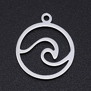 201 Stainless Steel Laser Cut Pendants, Flat Round with Auspicious Cloud, Stainless Steel Color, 18.5x15.5x1mm, Hole: 1.4mm(STAS-S105-T967-1)