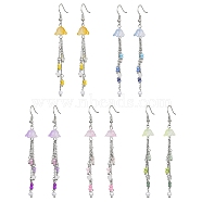 Bohemian Style Glass & Seed Beaded Flower Dangle Earrings, Brass Chains Tassel Earrings, Mixed Color, 35.5x10.5mm(EJEW-JE05579)