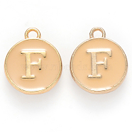 Golden Plated Alloy Enamel Charms, Cadmium Free & Lead Free, Enamelled Sequins, Flat Round with Letter, Wheat, Letter.F, 14x12x2mm, Hole: 1.5mm(ENAM-S118-06F)