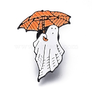 Alloy Brooches, Enamel Pin, with Plastic Findings,  Ghost with Umbrella, for Halloween, Colorful, 35x24x1.5mm, Pin: 1mm(JEWB-L011-015B)
