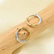 201 Stainless Steel Two Tone Hoop Earrings, with 304 Stainless Steel Pins, Real 18K Gold Plated, 14x2.5mm(EJEW-Q002-01G-03)