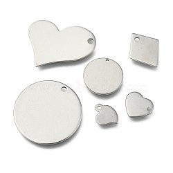304 Stainless Steel Charms, Stamping Blank Tag, Mixed Shapes, Stainless Steel Color, 8~38x8~30x0.6~1.5mm, Hole: 1~3mm(STAS-MSMC002-10P)