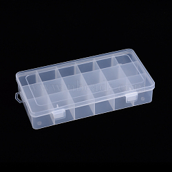 Polypropylene(PP) Bead Storage Container, 18 Compartment Organizer Boxes, with 5PCS Adjustable Dividers, Rectangle, Clear, 23x11.8x4.2cm, Compartment: 3.6x3.6x3.8cm(CON-S043-013)