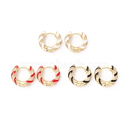 Real 18K Gold Plated Cubic Zirconia Hoop Earrings, Croissant Enamel Hoop Earrings for Girl Women, Mixed Color, 4.5x18mm, Pin: 1mm(EJEW-I260-21G-NR)