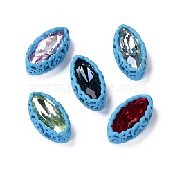 Sew on Rhinestone, Glass Rhinestone, with Brass Findings, Garments Accessories, Horse Eye, Mixed Color, Deep Sky Blue, 17.5x9.5x5.5mm, Hole: 0.8mm(RGLA-P033-D01-04)