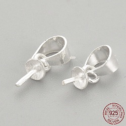 925 Sterling Silver Pendant Bails, For Half Drilled Beads, with 925 Stamp, Silver, 10mm, Hole: 4mm, Pin: 0.5mm(STER-S002-78)