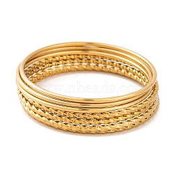 7Pcs Vacuum Plating 304 Stainless Steel Ring Bangles Set for Women, Golden, 2mm, Inner Diameter: 2-1/2 inch(6.3cm)(BJEW-A011-14C-G)