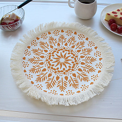 Bohemia Polyester Coaster Mats, Tassel Hot Pads, for Cooking Baking, Flat Round with Flower Pattern, Sandy Brown, 320mm(PW22062931139)