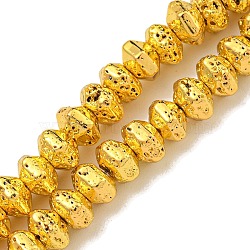 Electroplated Natural Lava Rock Beads Strands, Hexagon, Golden Plated, 6.5x5.5x4mm, Hole: 1mm, about 106pcs/strand, 15.75''(40cm)(G-I360-G02-01)