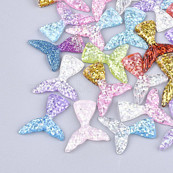 Resin Cabochons, with Sequins, Mermaid Tail, Mixed Color, 29.5~30.5x25~26x4.5~5mm(CRES-T010-94)