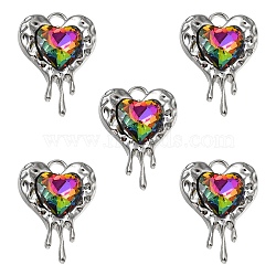 Rack Plating Alloy Glass Pendants, Cadmium Free & Lead Free & Nickle Free, Melting Heart Charms, Platinum, 24x17x5mm, Hole: 2.5mm(FIND-YW0001-86B)