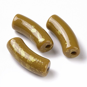 Opaque Acrylic Beads, with Glitter Powder, Curved Tube, Dark Goldenrod, 34.5x13.5x11.5mm, Hole: 3.1mm