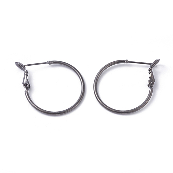 Brass Hoop Earrings, Ring, Gunmetal, 24x1.5mm, Pin: 0.7mm