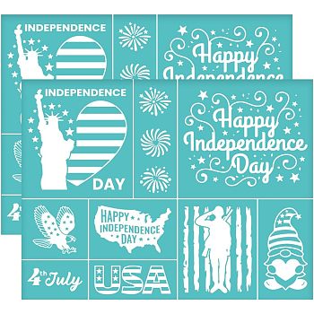 Self-Adhesive Silk Screen Printing Stencil, for Painting on Wood, DIY Decoration T-Shirt Fabric, Turquoise, Independence Day Theme Pattern, 280x220mm