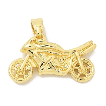 Rack Plating Brass Pendants, Long-Lasting Plated, Lead Free & Cadmium Free, Motorbike Charms, Real 18K Gold Plated, 14.5x25x5.5mm, Hole: 5x2.5mm