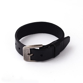 Alloy Leather Cord Bracelets, Black, 260x17mm