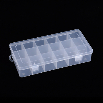 Polypropylene(PP) Bead Storage Container, 18 Compartment Organizer Boxes, with 5PCS Adjustable Dividers, Rectangle, Clear, 23x11.8x4.2cm, Compartment: 3.6x3.6x3.8cm