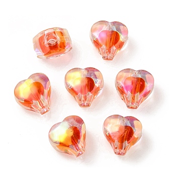 UV Plating Rainbow Iridescent Acrylic Beads, Two Tone Bead in Bead, Heart, Red, 11x11.5x8mm, Hole: 3mm
