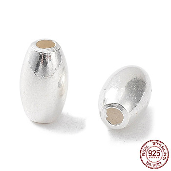 925 Sterling Silver Bead, Rice, Silver, 5.5x3mm, Hole: 1mm