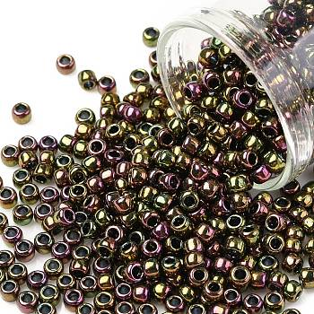 TOHO Round Seed Beads, Japanese Seed Beads, (509) High Metallic Purple/Green Iris, 8/0, 3mm, Hole: 1mm, about 222pcs/10g