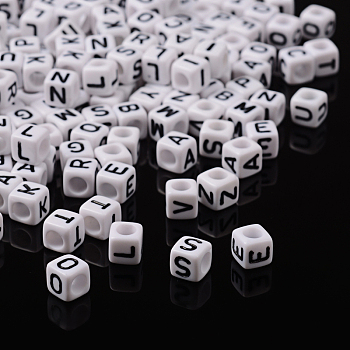 Letter Acrylic European Beads, Horizontal Hole, Cube, Random Mixed Letters, 10x10x10mm, Hole: 3.5~4mm, about 598pcs/500g