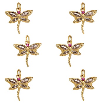 6Pcs Brass Micro Pave Clear Cubic Zirconia Pendants, Long-Lasting Plated, Dragonfly, Real 18K Gold Plated, 17.5x18.5x2.5mm, Jump Ring: 4x0.8mm, 2.4mm Inner Diameter