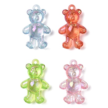 Electroplate Transparent UV Plating Acrylic Pendants, Iridescent, Bear Charms, Mixed Color, 41x26x13mm, Hole: 2.5mm