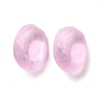 Frosted Glass Rhinestone Cabochons, Faceted, Pointed Back, Egg Shape, Light Rose, 14x10x5.5mm