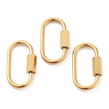 Ion Plating(IP) 304 Stainless Steel Screw Carabiner Lock Charms, for Necklaces Making, Oval, Golden, 24x13x4.5mm, Screw: 7x4.5mm