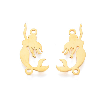 201 Stainless Steel Links Connectors, Laser Cut, Mermaid, Real 18K Gold Plated, 22x11x1mm, Hole: 1.5mm