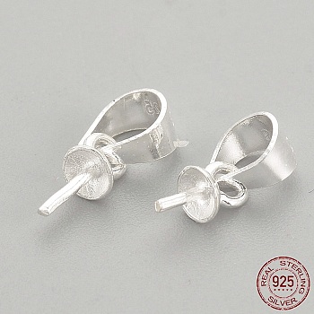 925 Sterling Silver Pendant Bails, For Half Drilled Beads, with 925 Stamp, Silver, 10mm, Hole: 4mm, Pin: 0.5mm