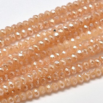 Faceted Rondelle Full Rainbow Plated Imitation Jade Electroplate Glass Beads Strands, Sandy Brown, 3.5x2mm, Hole: 0.5mm, about 148pcs/strand, 14.9 inch