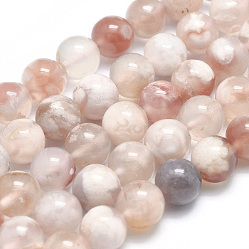 Natural Cherry Blossom Agate Beads Strands, Round, 10mm, Hole: 1mm, about 37pcs/strand, 15 inch(38cm)