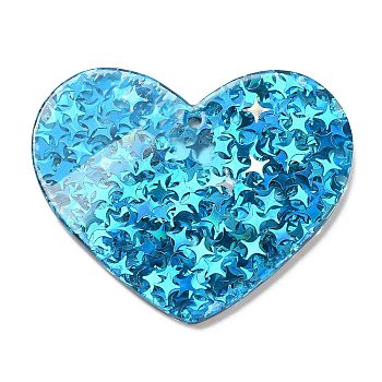 Acrylic with Paillettes Pendants, Heart, Deep Sky Blue, 35.5x44x2mm, Hole: 1.8mm