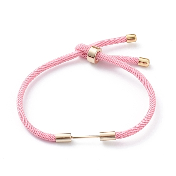 Braided Nylon Cord Bracelet Making, with Brass Findings, Pink, 9-1/2 inch(24cm), Link: 30x4mm
