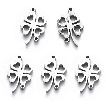 201 Stainless Steel Links Connectors, Laser Cut, Clover, Stainless Steel Color, 17x10.5x1.5mm, Hole: 1.6mm