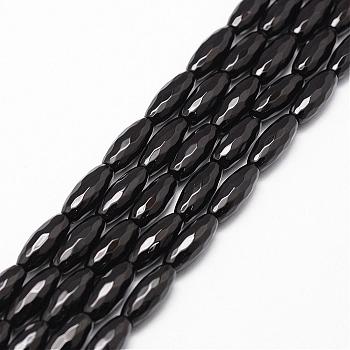 Natural Black Onyx Beads Strands, Grade A, Dyed & Heated, Faceted, Rice, 16x6mm, Hole: 1mm, about 25pcs/strand, 15.16 inch~15.35 inch