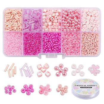 DIY Jewelry Making Kits, Including 12/0 Glass Seed Beads, Glass Bugle Beads, ABS Plastic Beads, Acrylic Beads, Polymer Clay Beads, Crystal Thread, Mixed Color, Beads: 5270pcs/set