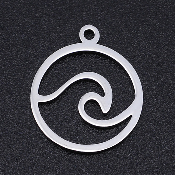 201 Stainless Steel Laser Cut Pendants, Flat Round with Auspicious Cloud, Stainless Steel Color, 18.5x15.5x1mm, Hole: 1.4mm