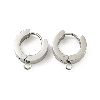 304 Stainless Steel Hoop Earring Findings, Ring, with Horizontal Loops, Stainless Steel Color, 15.5x13.5mm, Hole: 1.8mm, Pin: 1mm